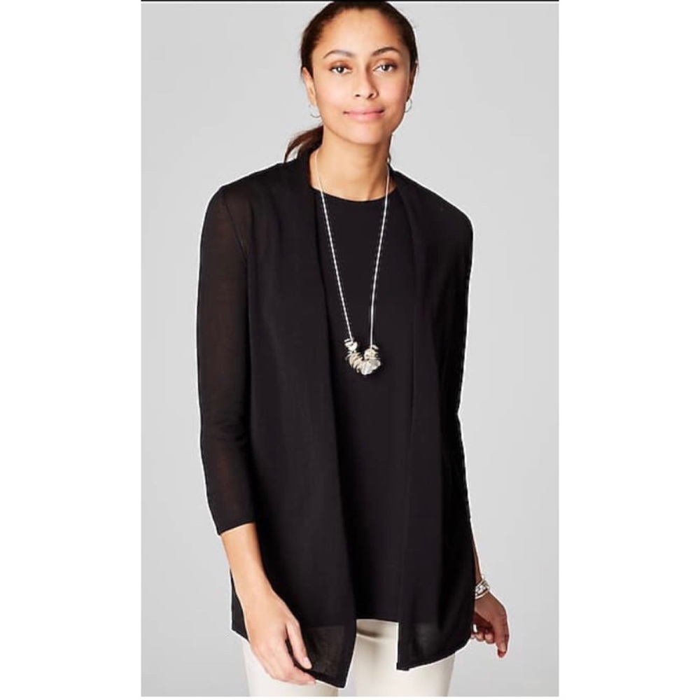 J Jill Wearever Black Open Front Cardigan